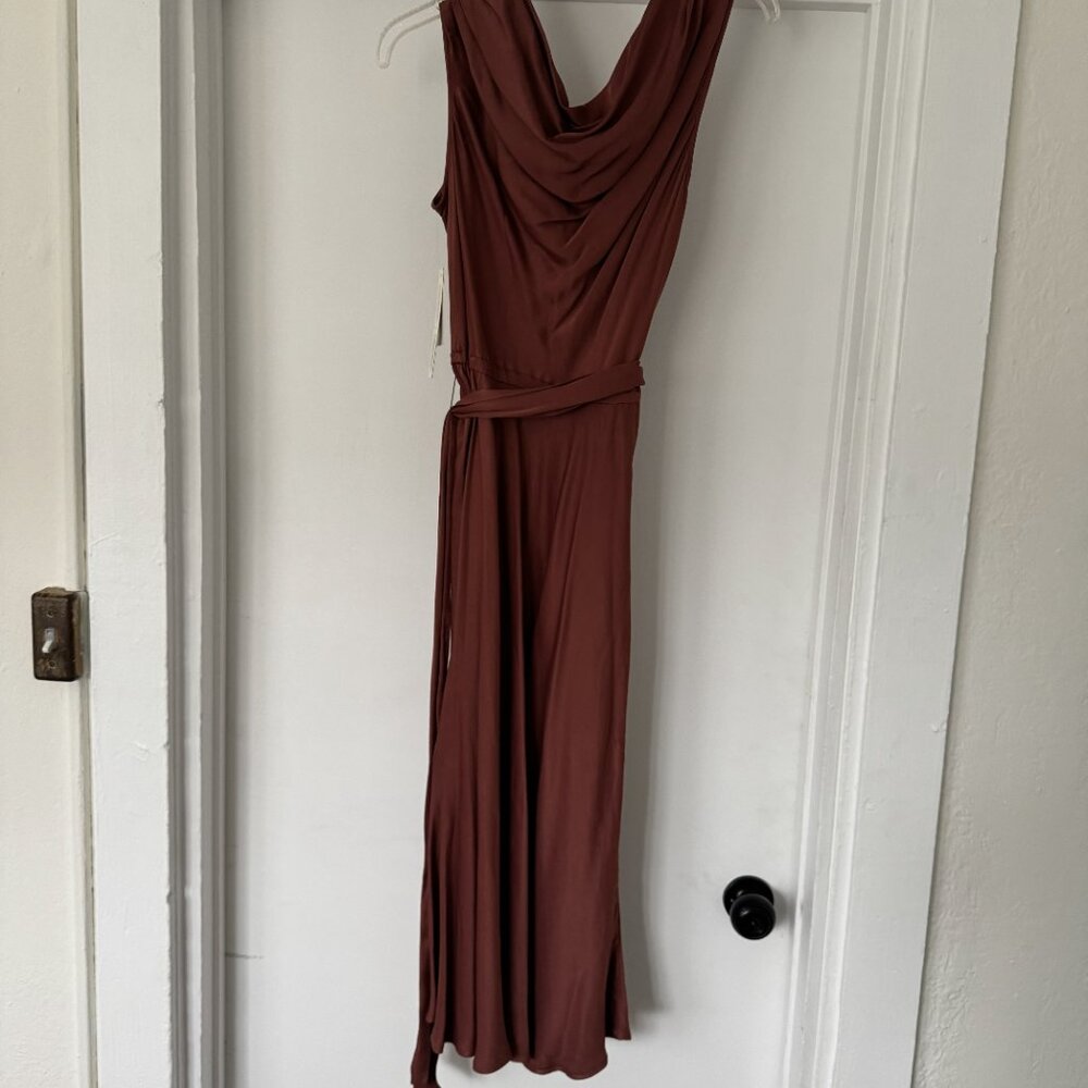 Maeve Asymmetric Tie-Waist Satin Midi Dress - Size L - Pink/Rose - Picture 4 of 6